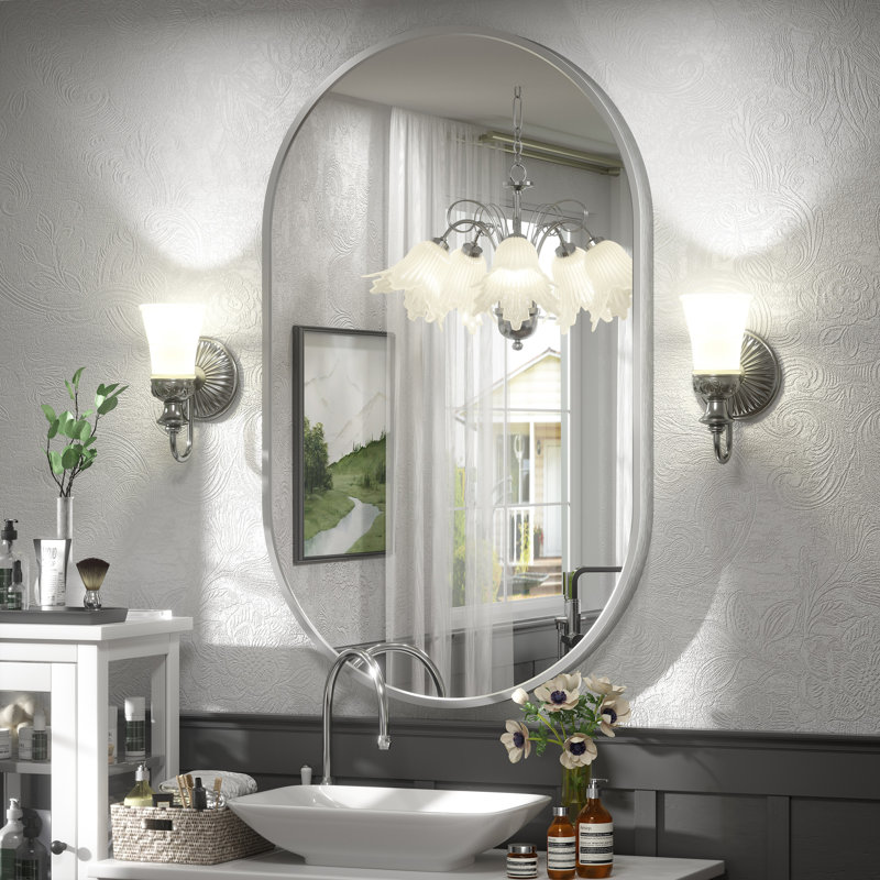 Miroir mural Amara, 40 po x 24 po, Argent brossé