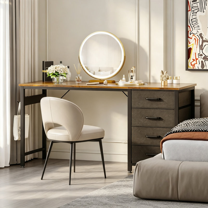 Computer Desk with Drawers & Headphone Hook, Reversible Home Office PC Desk with Storage, 120 x 48 cm, Compact Study Bedroom Table