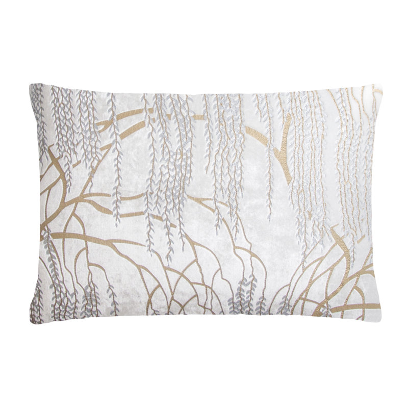 Willow Metallic Mini Rectangular Velvet Pillow Cover & Insert, White, Rectangle 7"H x 15"W