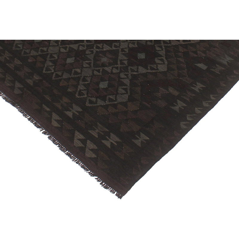 Tapis noir / gris en laine noué à la main de 5 pi 5 po x 7 pi 9 po Cedorah Southwestern