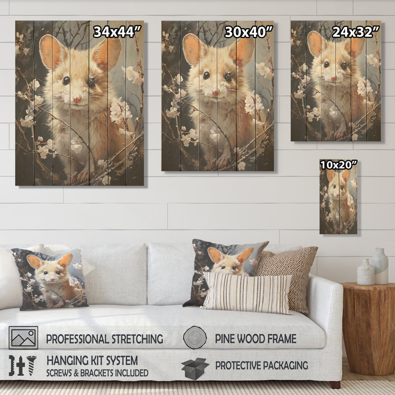 Curious Meadow Mouse - Rongeur sur bois, H 20 po x l 10 po