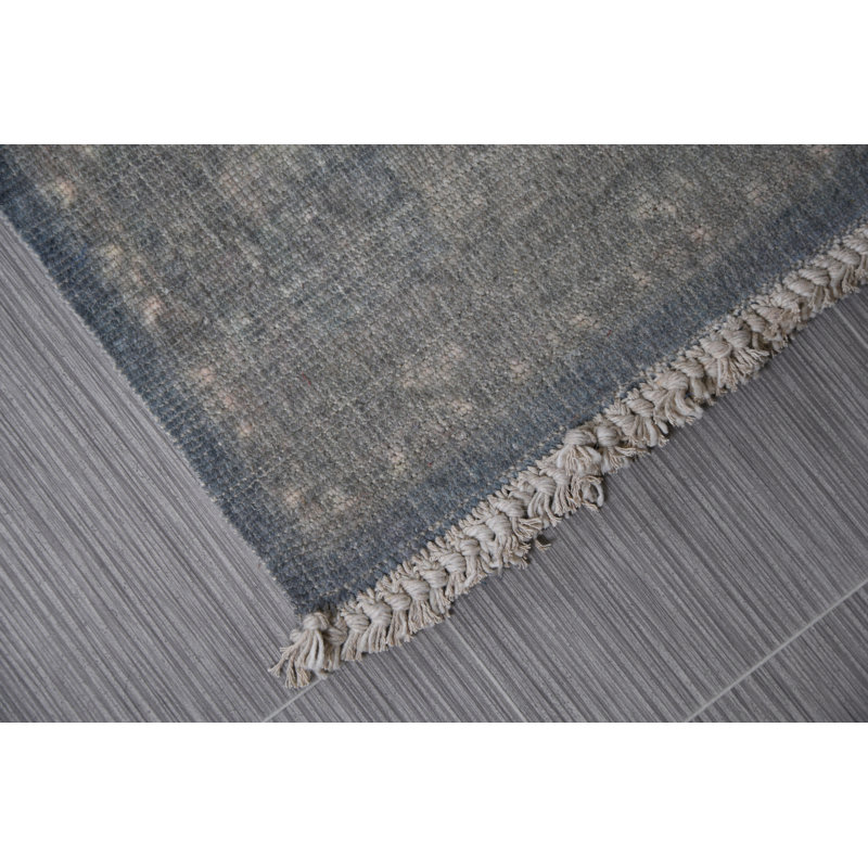 Tapis bleu oriental fait main, Rectangle 5 pi x 7 pi