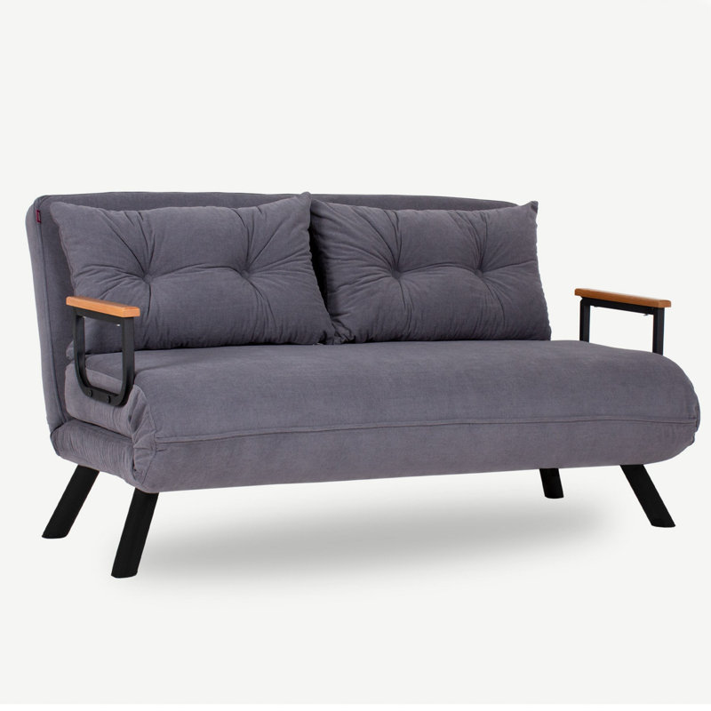 Modern 2-Seat Sofa-Bed, Grey Fabric, 52.4 x 52.4 x 16.1 inches | 100% Metal Frame, 100% Polyester Upholstery | 14-Level Adjustable Backrest, Converts to Bed, Max Weight 440 lbs | Stylish & Functional for Home or Hotel