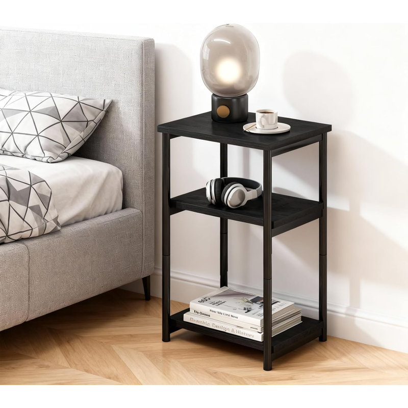 Table d'appoint, table de bout à 3 niveaux, table de chevet à tablettes ouvertes, petites tables de bout avec rangement, assemblage sans outils, pour le salon, la chambre à coucher