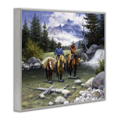 Traveling Cowboys in Stream Framed Giclee Art, design by Jack Sorenson