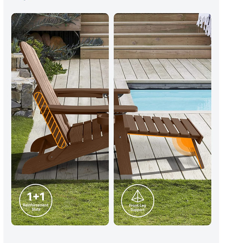 Ayron Foldable Outdoor Adirondack Chair With Ottoman, Teak