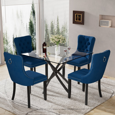 Square Pedestal Dining Set with Tufted Dining Chair