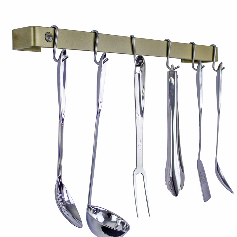 Handcrafted Wall Mounted Pot Rack, Brass, 3" H x 30" W x 3" D