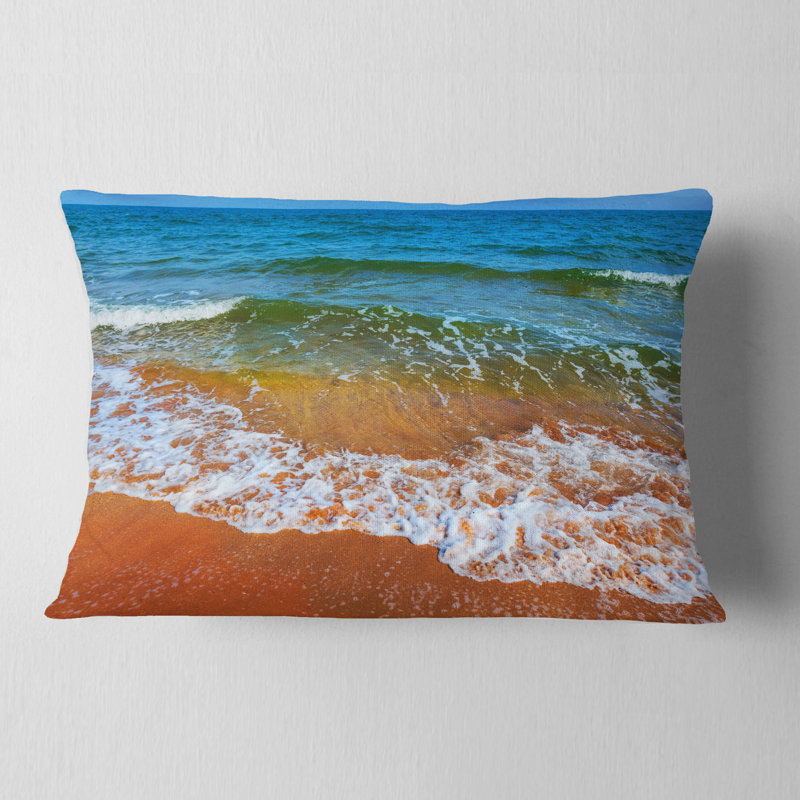 Coussin lombaire mer d’été avec vagues blanches, Rectangle 12" x 20"