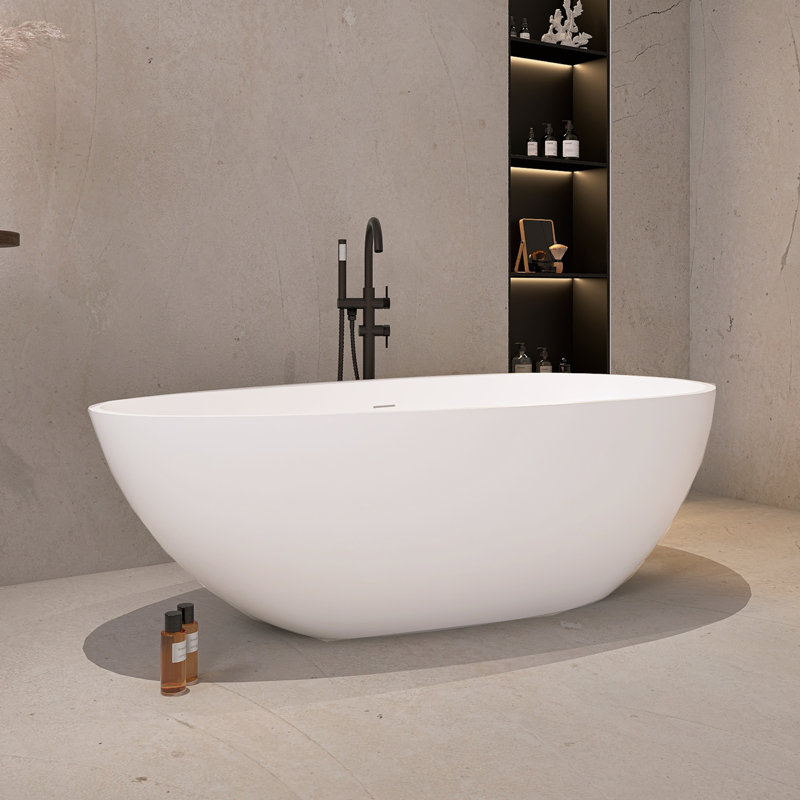 67'' Matte White Solid Surface Freestanding Soaking Bathtub