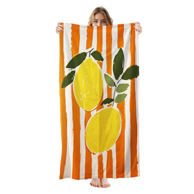  Microfiber Beach Towel Lightweight Travel Towel, Absorbent No Fade,30"x60",Art lemon stripe