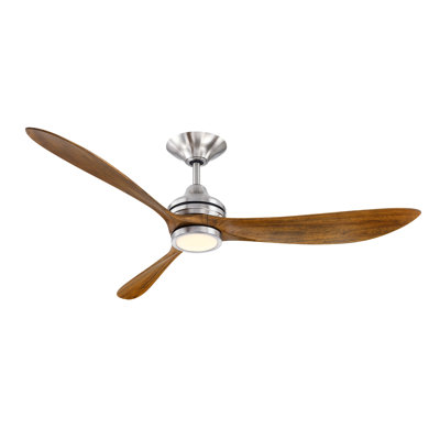 Aviara 60 inch Indoor/Outdoor Ceiling Fan with LED CCT Select Light Kit - Brushed Nickel with Koa blades