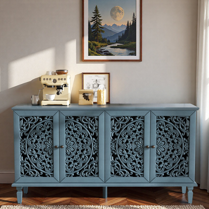 Buffet floral ajouré Floral, Bleu antique