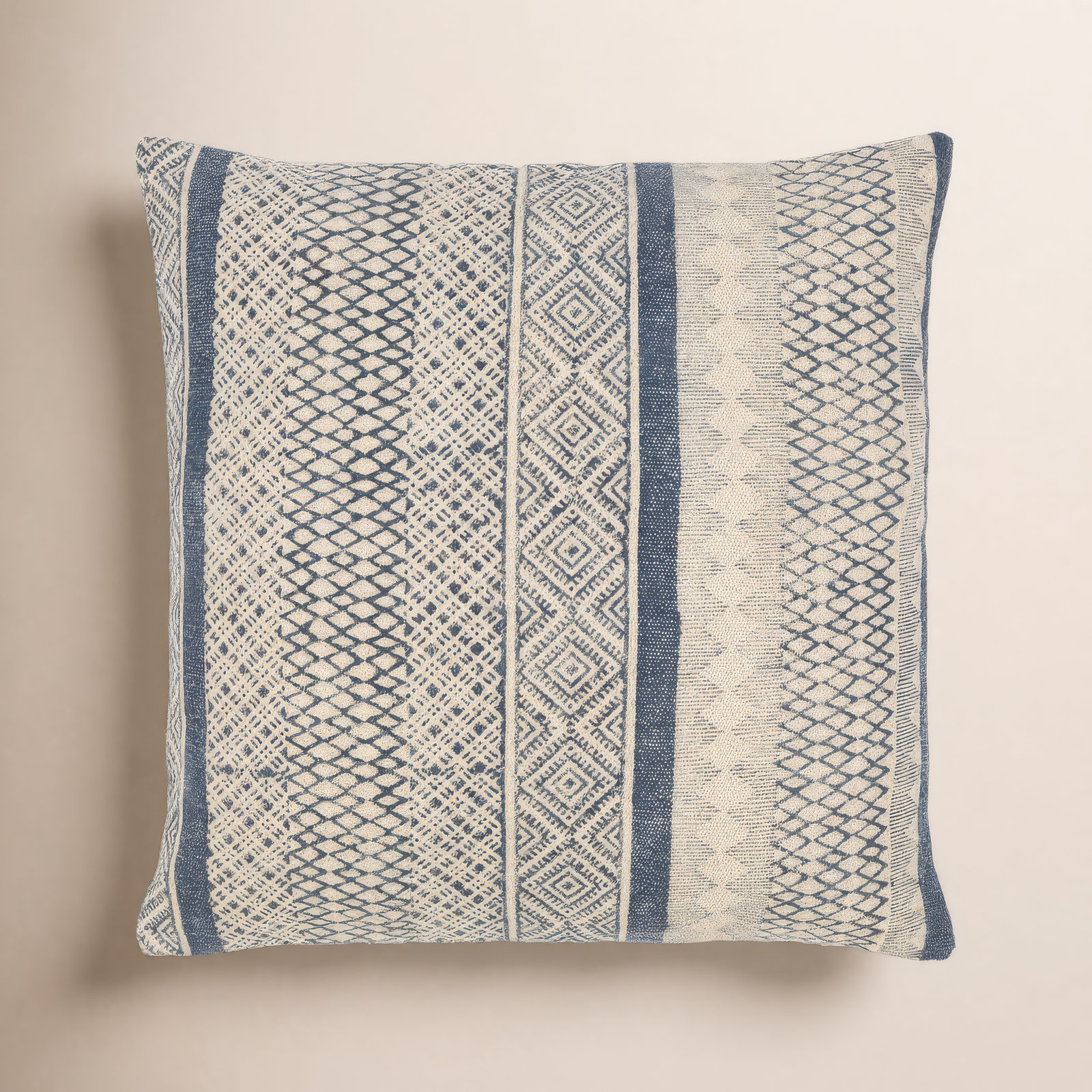Zetta Geometric Cotton Throw Pillow, Pillow Cover Only - No Insert, Light Beige/Dark Blue, 20" x 20"