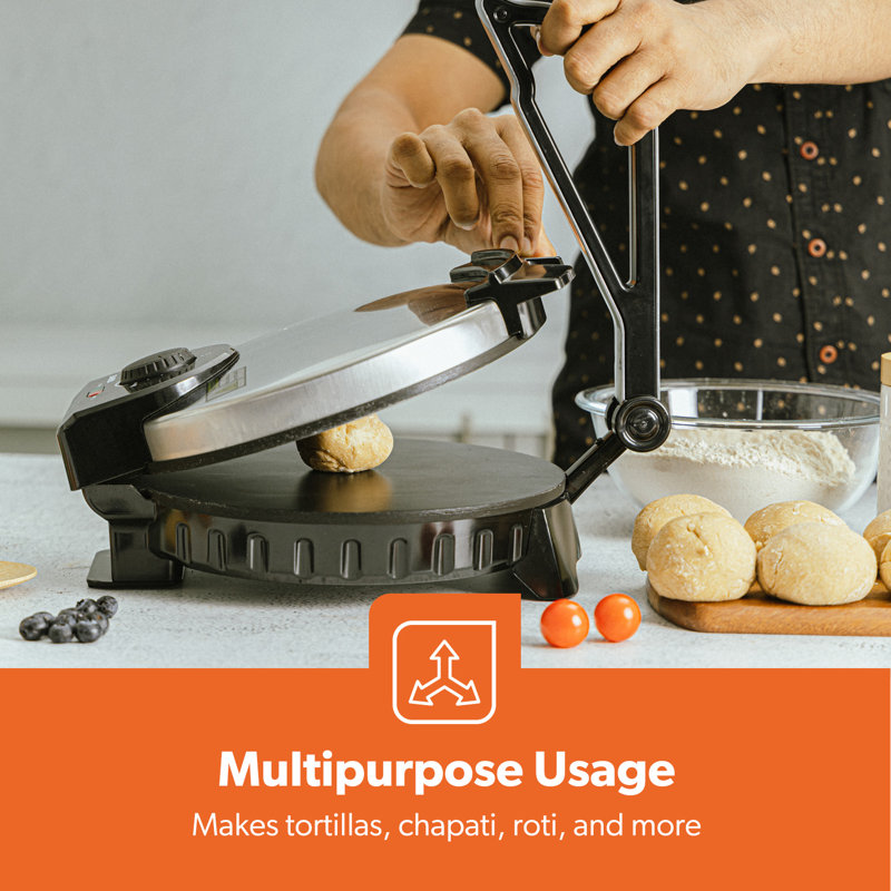 GEEPAS 1200W Mexican Style Tortilla Press - Ideal for Making Homemade Tortillas Tacos Flatbreads Chapati Roti - Non-Stick Coating, Lightweight & Compact Design