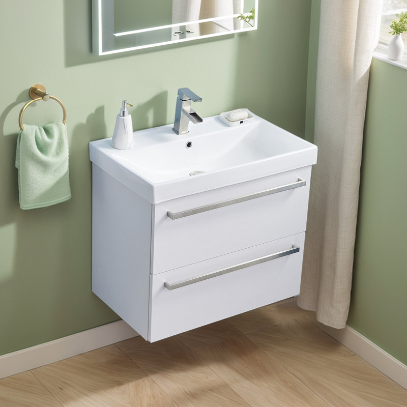Ensemble de meuble-lavabo mural moderne 30 po 2 tiroirs simple blanc mat 2 tiroirs