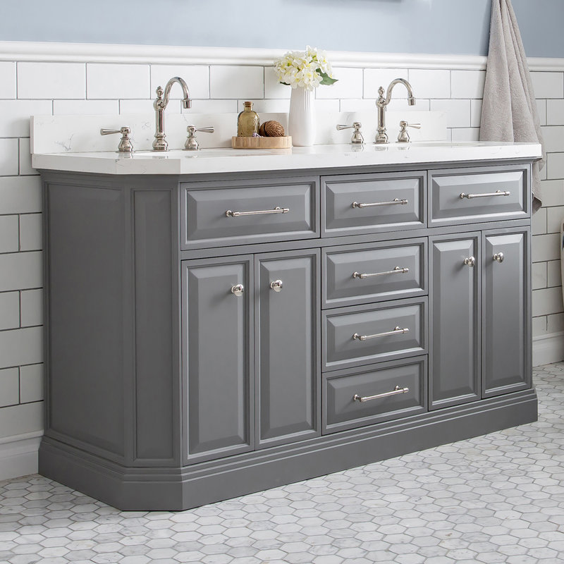 Palace 60'' W Double Vanity, Cashmere Gray, Polished Nickel