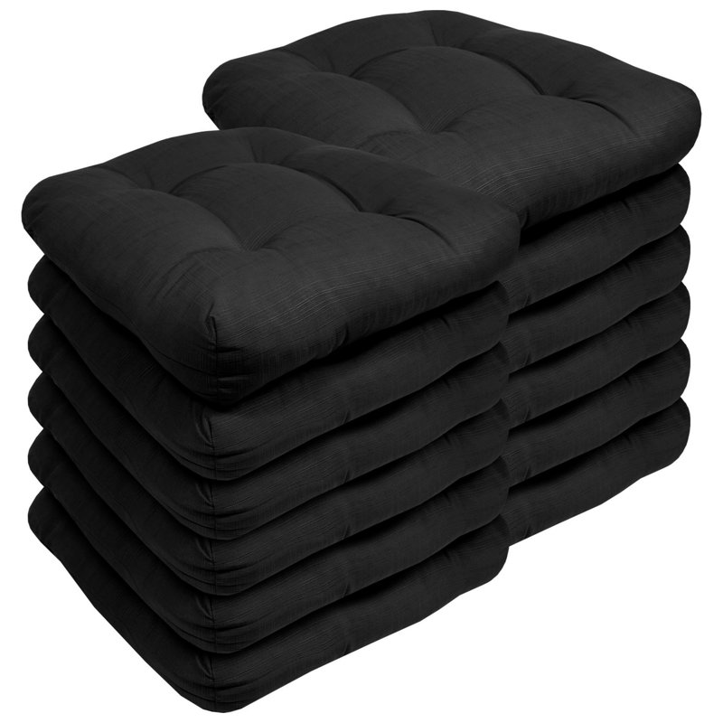 Marina Decoration Premium Thick Comfy Patio Seat Pads Fiber Fill Tufted Tie-Less Pillows 19 x 19 x 5 Inch Textured Solid Cover Indoor Outdoor Chair Cushions, 12 Count Pack Black Color