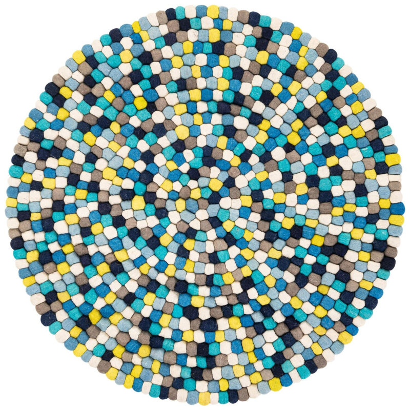 Tapis contemporain de couleur bleue Rosston, Rond 4 pi 1 po