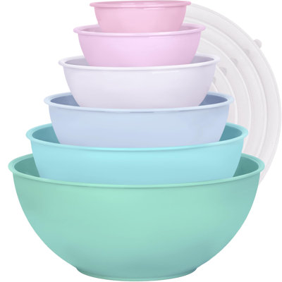 Round Mixing Bowl with Lids, Nesting Bowls with Lids Set, Microwave and Dishwasher Safe Prep & Serving Bowls, 6 Pack, (Pinkish Green)