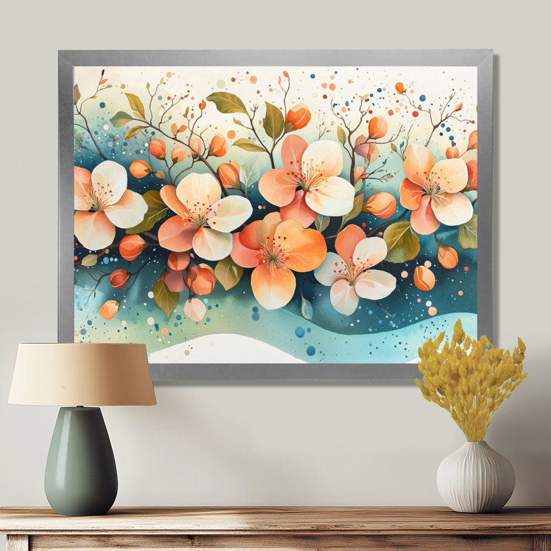 Carruth Desert Blossom of Apple Blossom Field III - Art mural fleur de pommier, Argent argent, Cadre simple