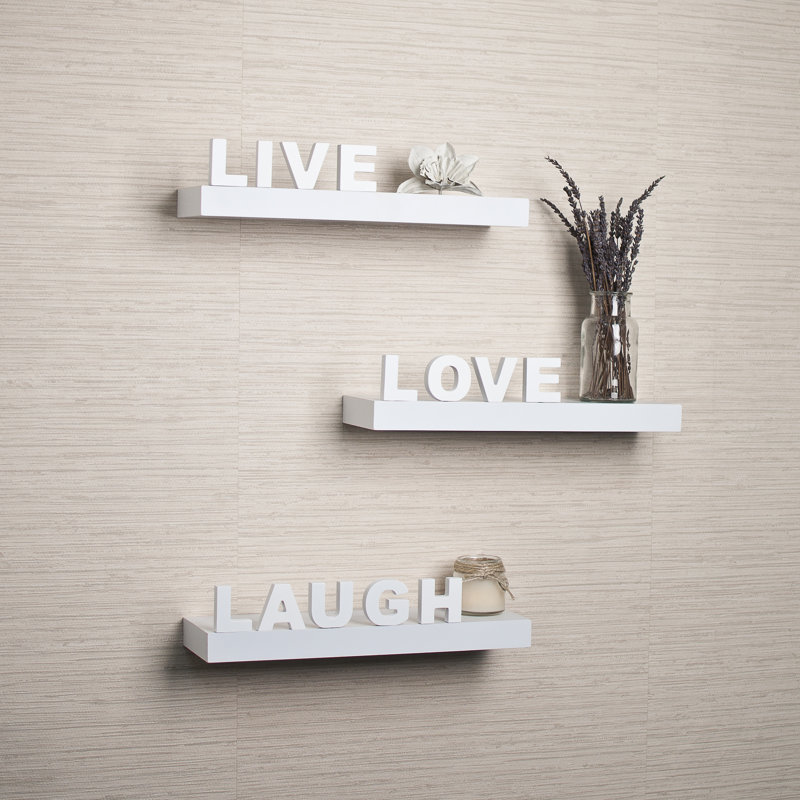 Akasya 3 Piece Live Laugh Love Floating Shelf Set, White