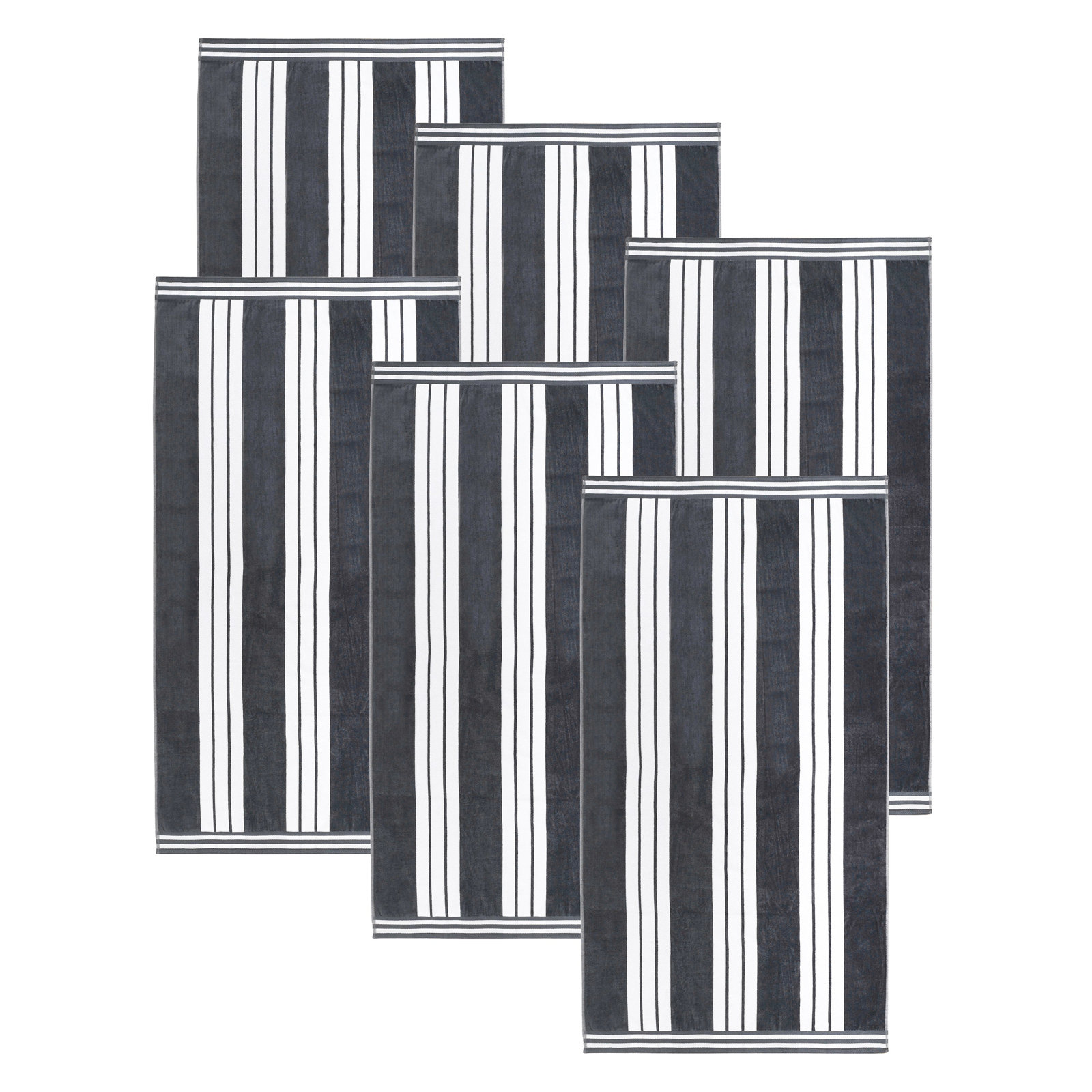 Chira Striped Cotton Beach Towel, Charcoal, Beach Towel - 6 Pack