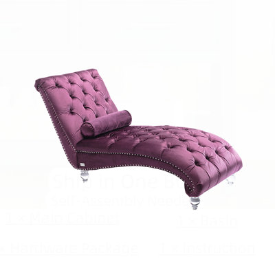 Velvet Chaise Lounge Indoor,Button-Tufted Upholstered Chaise Lounge Chair With Pillow For Bedroom Living Room Office