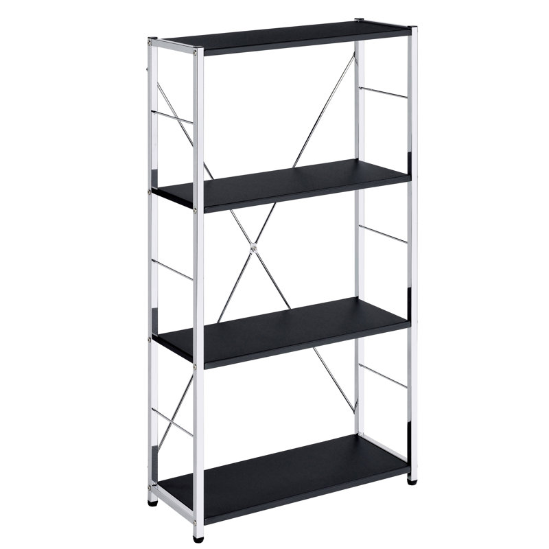 Chrome 4-Tier Rectangular Bookshelf, Black/Silver