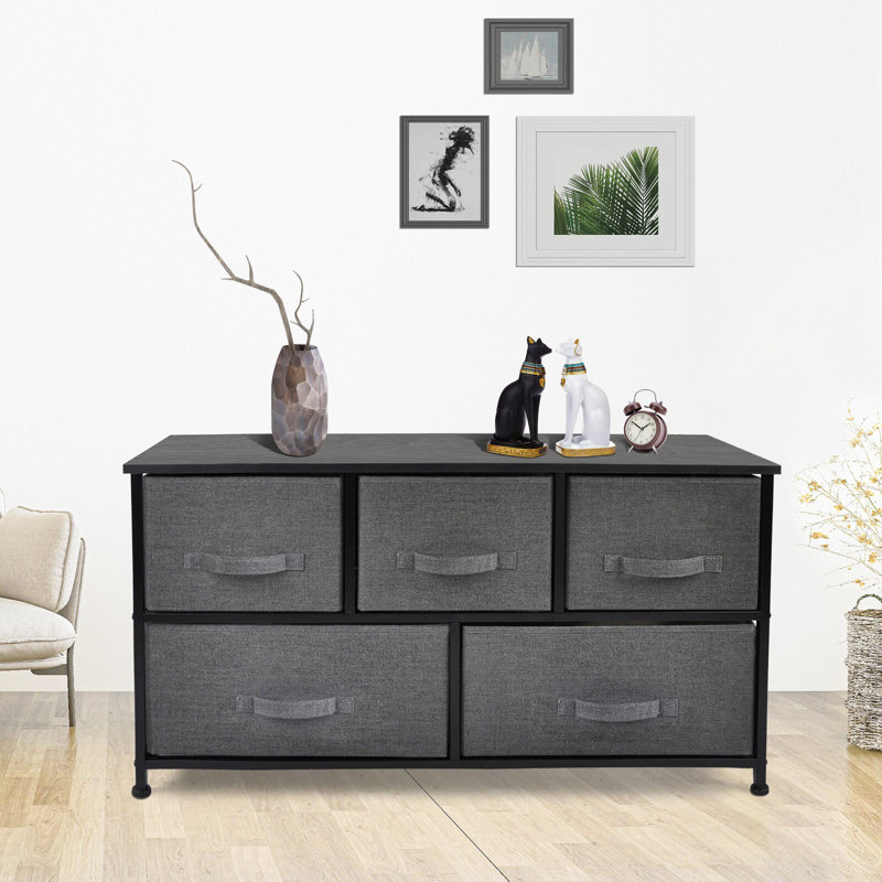 Commode à 5 tiroirs Ashvir, Noir