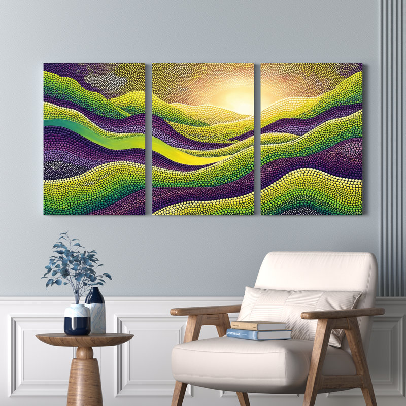 Ensemble de 3 tableaux abstraits à motifs de points, style paysage, sur toile tendue, pour la décoration du salon et de la chambre.