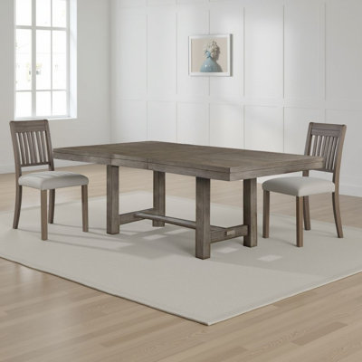Genu 66-84 Inch Extendable Dining Table, Trestle Base, Gray Solid Wood