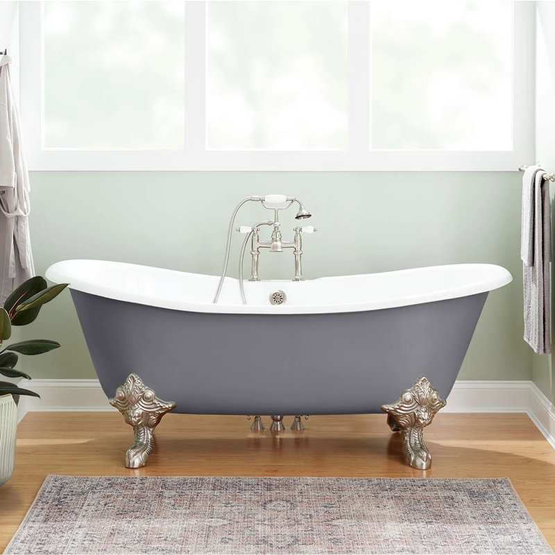 72" Lena Cast Iron Clawfoot Soaking Tub, Brushed Nickel