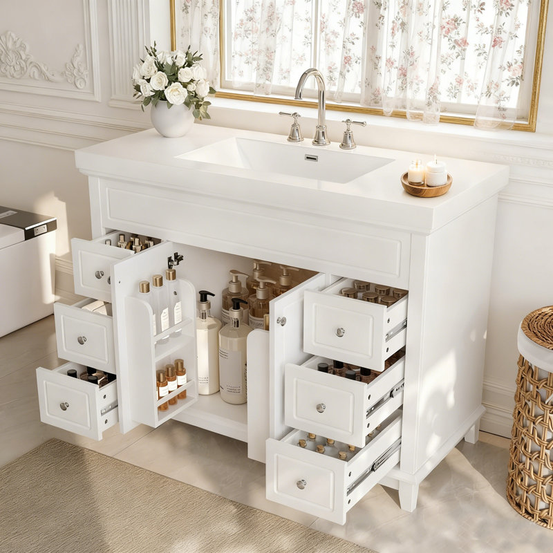 Meuble-lavabo moderne blanc de 48 po pour salles de bain de taille moyenne à grande