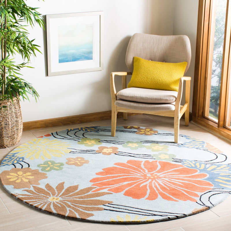 Carolette Hand Tufted Wool And Viscose Floral Rug, Round 8'