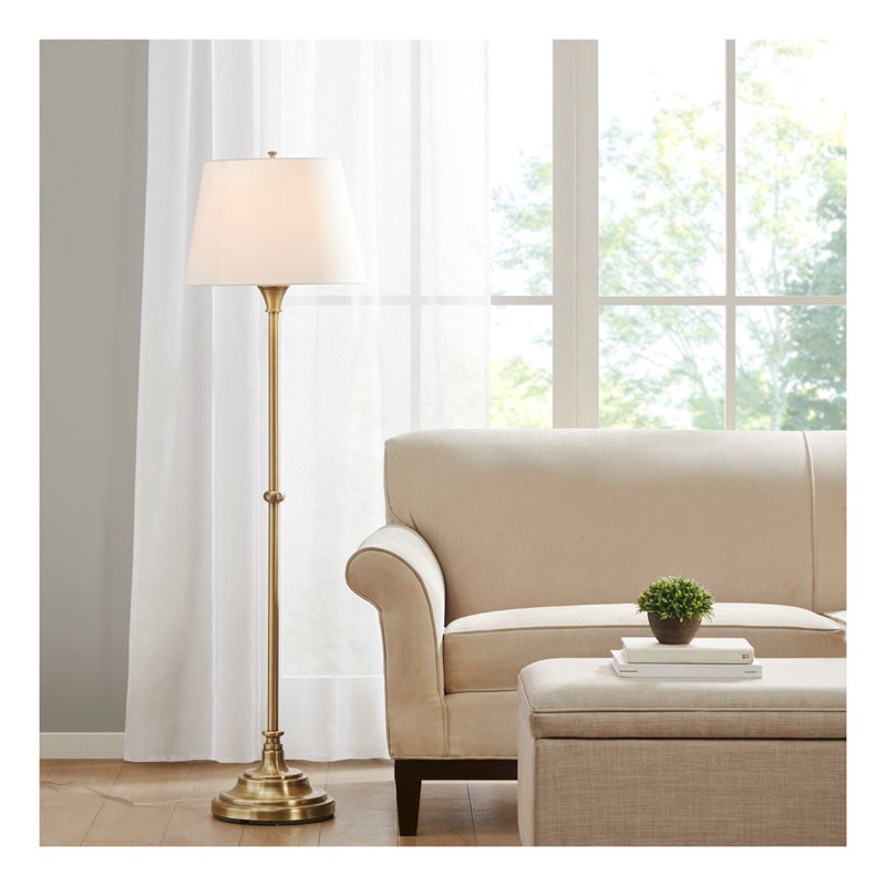 Lampe sur pied traditionnelle en bronze H 59 po - Collection Martha Stewart Bedford avec abat-jour empire et ampoule DEL 9 W incluse