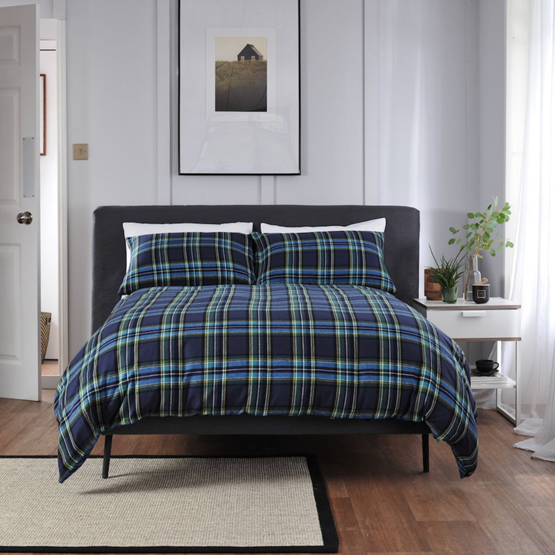 Cotton Chequered Duvet Cover with Pillowcases Included, Double Duvet Cover + 2 Standard Pillowcases