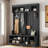 Modern Hall Tree With Metal Hooks, 3 Compartments, Shoe Cubbies And Wide Bench-1362046082