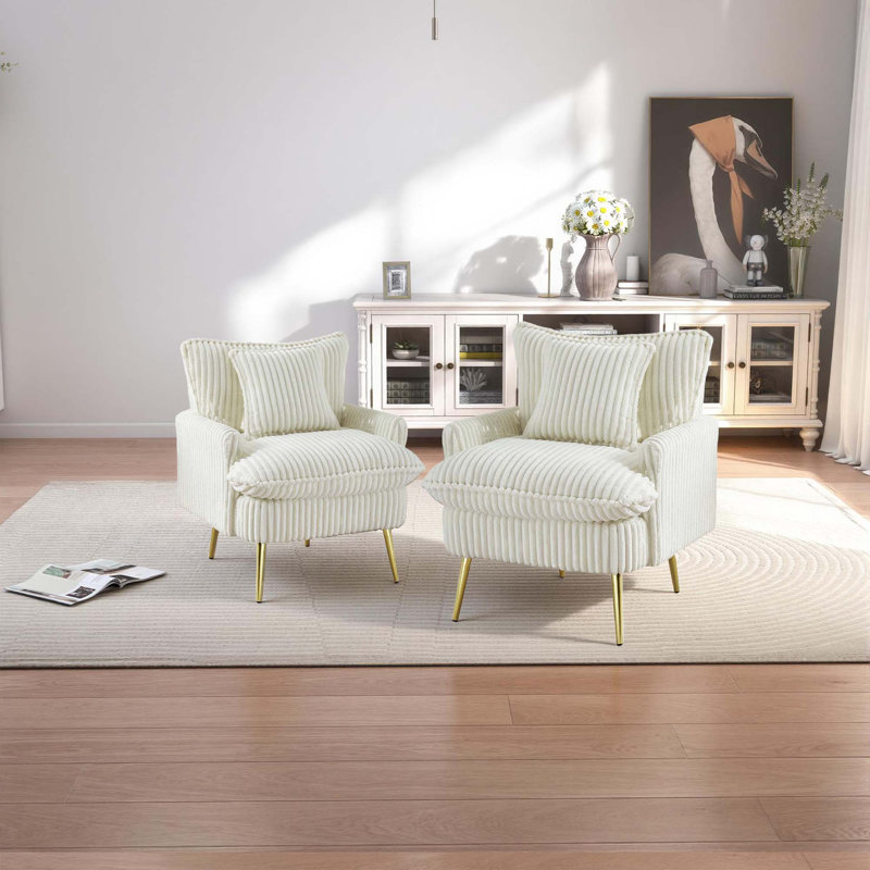 Wide Wingback Armchair With Accent Pillow, Modern Luxury Accent Chair For Living Room & Bedroom, Beige