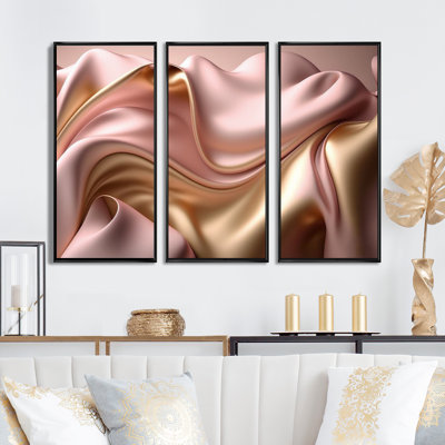 Luscious liquide or en rose et taupe II - impression sur toile 3 pièces