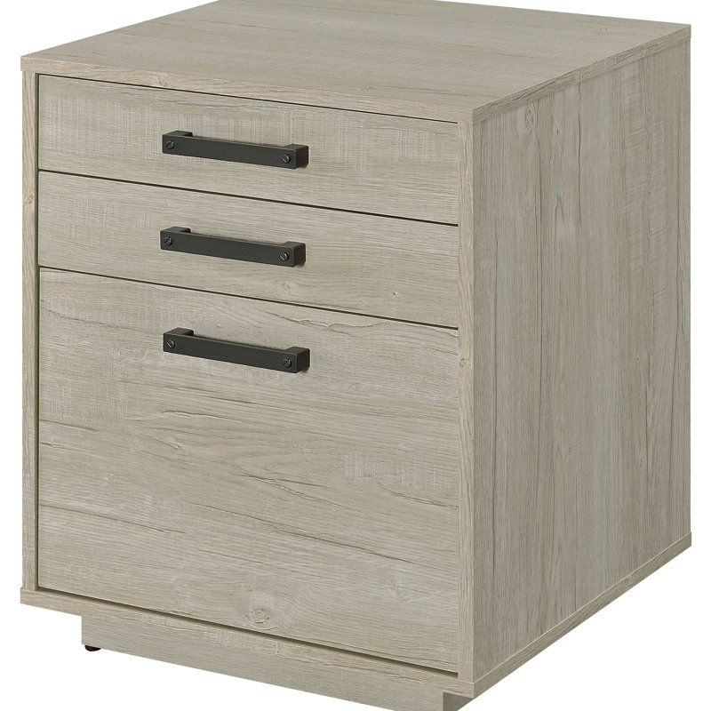 White And Gray, Freestanding, 3 - Drawer, File Cabinet, Home Office, Arm, Design, Contemporary Look, Main Material Freestanding Drawer Office Cabinet With Washed Grey Finish, Arm And Aesthetic,