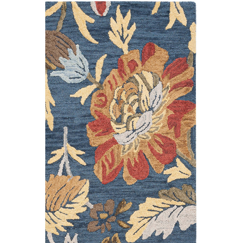 Tapis en coton touffeté à la main en coton bleu marine / rouge Marilyn, Tapis de couloir 2 pi 3 po x 8 pi