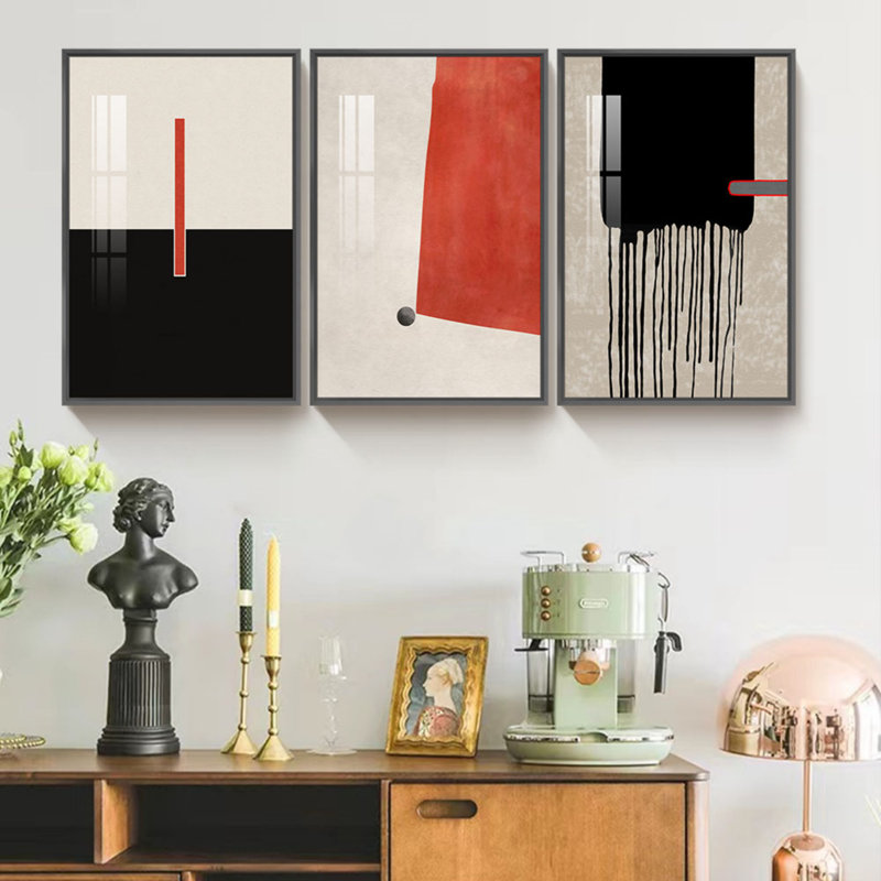 Abstrait - ensemble de 3 reproductions d'art sur toile encadrées, L 37 po x H 17 po, Cadre noir