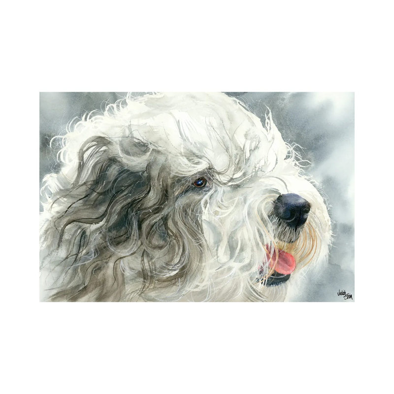 Sheepish Grin - Old English Sheepdog by Judith Stein - Painting on Canvas, 30.48cm H x 45.72cm W x 1.9cm D, Wrapped Canvas