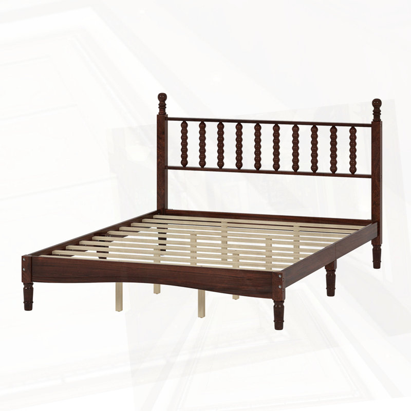 Rambha Standard Bed With Retro Headboard, Walnut, Queen