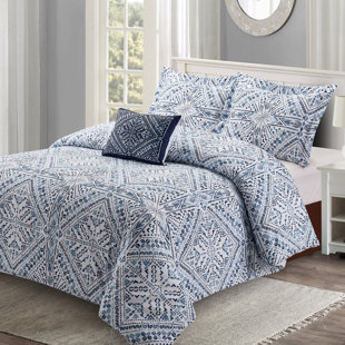 King size high quality national style blue and white striped polyester duvet cover 3-piece set to help you sleep well