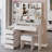 41" Large Size Left Bedside Cabinet Vanity Table+Cushioned Stool, Extra Large Touch Control LED Mirror-375281735