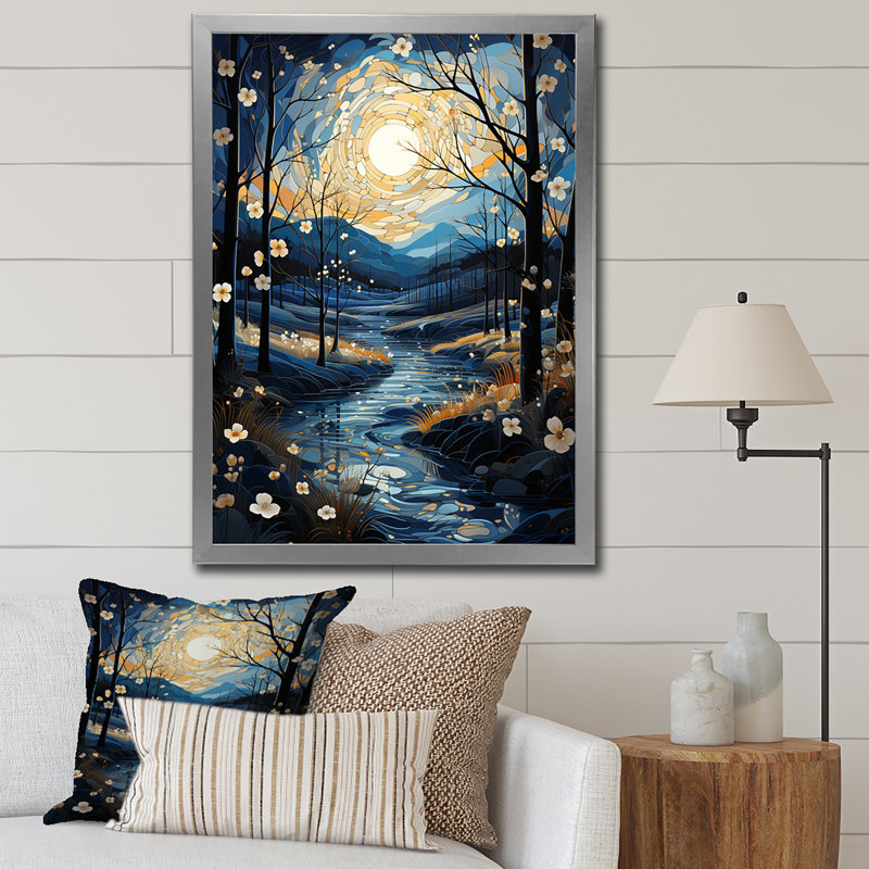 Birch Woods Moonlit Symphony III sur impression sur toile, H 20 po x l 12 po x P 1 po, Cadre photo argenté