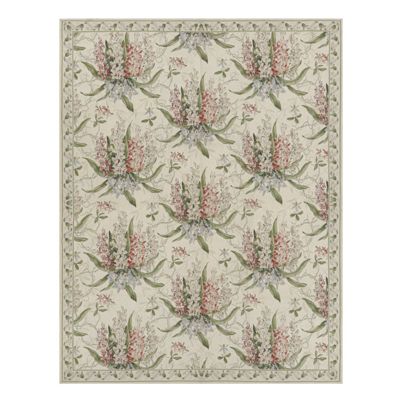 Rug & Kilim’S Tudor Style Rug In White And Cream With Floral Patterns, Rectangle 9'1" x 11'9"