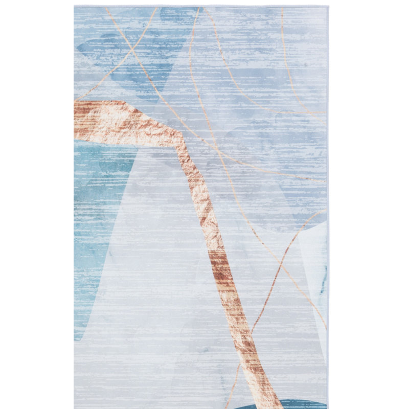 Tapis bleu / doré Bennita 836, Carré 6 pi